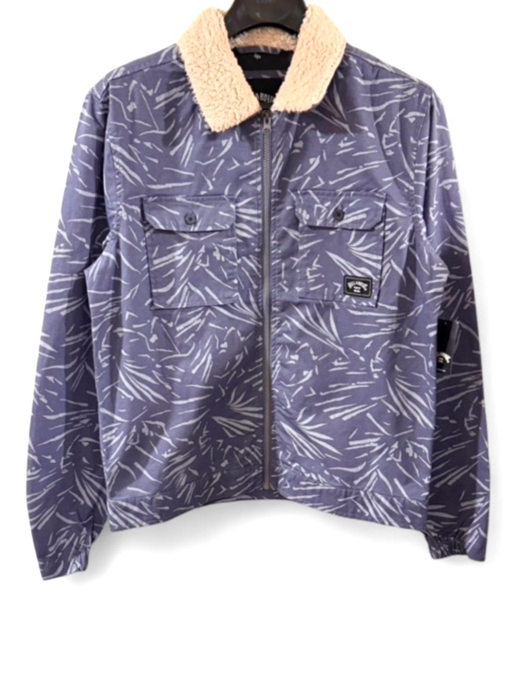 Billabong Sherpa Collar Blue Abstract-Print Zip Shacket Size Men’s Small